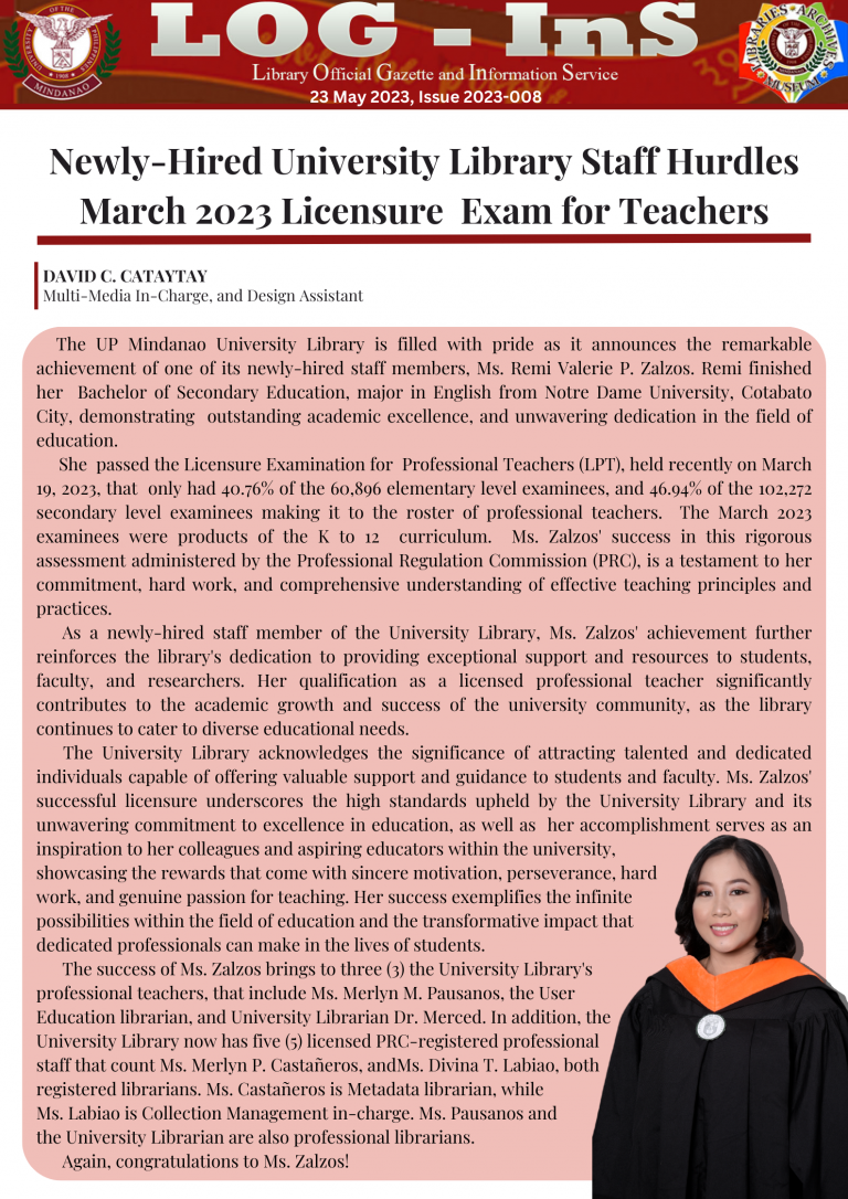 Newly-Hired University Library Staff Hurdles March 2023 Licensure Exam for Teachers