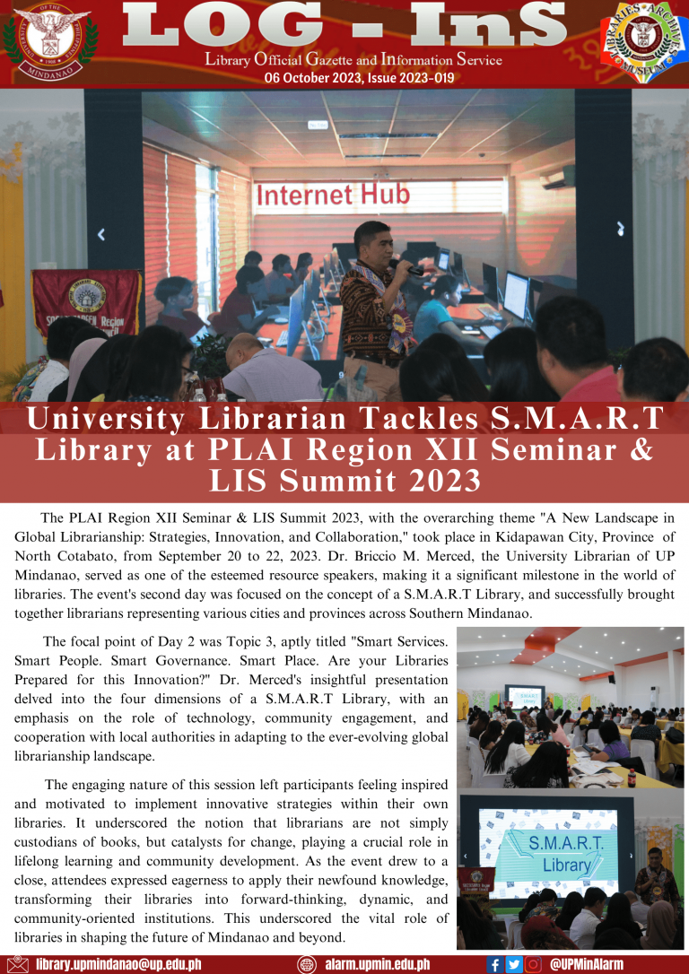 University Librarian Tackles S.M.A.R.T Library at PLAI Region XII Seminar & LIS Summit 2023